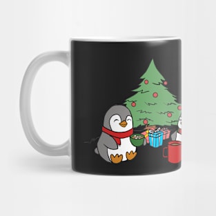 Christmas Penguins Enjoying Hot Cocoa with Christmas Tree v3 Mug